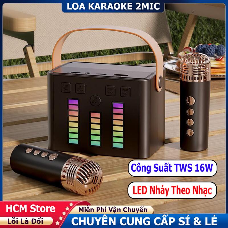 Loa Hát Karaoke Kèm Micro, Loa Bluetooth 5.4 Công Suất TWS 16W Nghe Nhạc Cực Lớn Có Khe Thẻ Nhớ, USB, AUX
