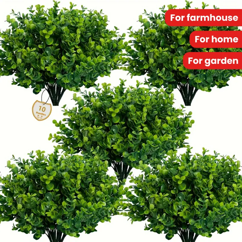 10 Bundles, Artificial Green Plants Outdoor UV Protection Fake Plants Boxwood Shrub Grass, Suitable For Farmhouse Home Garden Office Courtyard Backyard Wedding And Indoor Outdoor Decoration