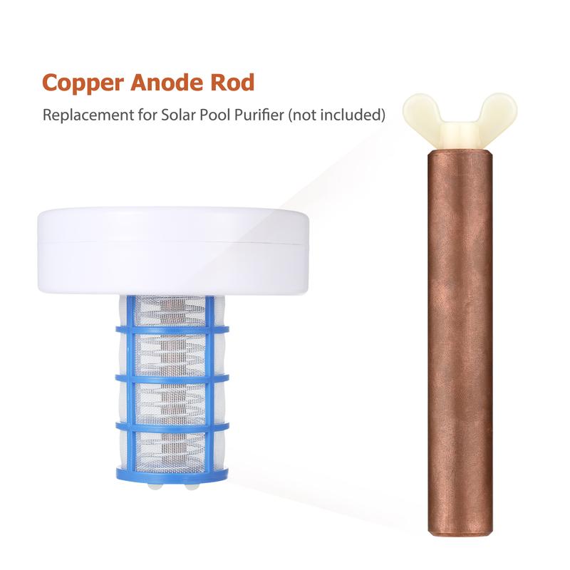 Copper Anode Rod Replacement for Solar Power Swimming Pool Purifier Solar Pool Ionizer Water Algae Inhibition Chlorine-Free Water Processor 6