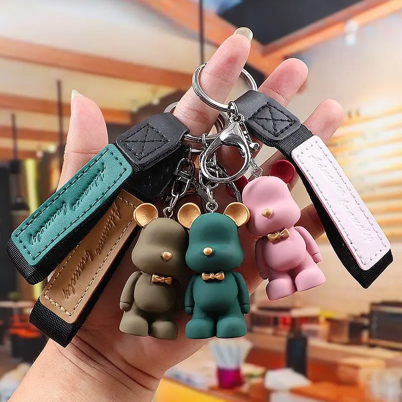 Trendy Nordic Bow Tie Bear Couple Men and Women Car Key Chain Resin Toy Key Pendants Decoration Keychain
