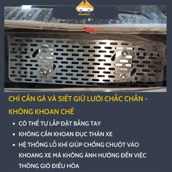 Tấm lưới chống chuột inox 304 cho các dòng xe ô tô tặng kèm lục vặn - ngăn chuột vào khoang Nội Thất Hiệu Quả Nhang 5