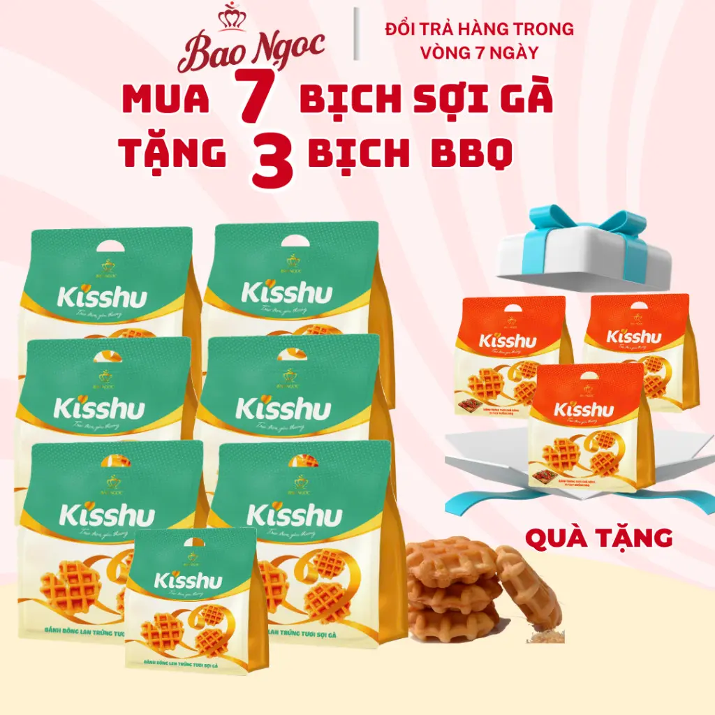 [2 PHÂN LOAI XCombo 10 Bịch Bông Lan Sợi Gà Và BBQ] Mua 7 Bịch Bông Lan Trứng Tươi Sợi Gà Tặng 3  Bịch Bông Lan Chà Bông