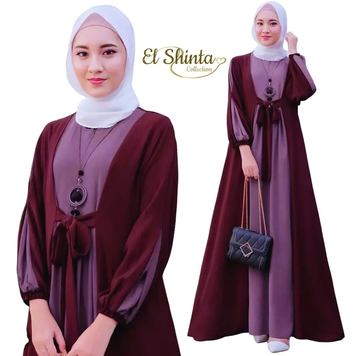 Isyana Dress Kombinasi Gamis Muslim Wanita Polos Crinkle Airflow  Kekinian Tangan Karet  Wudhu friendly