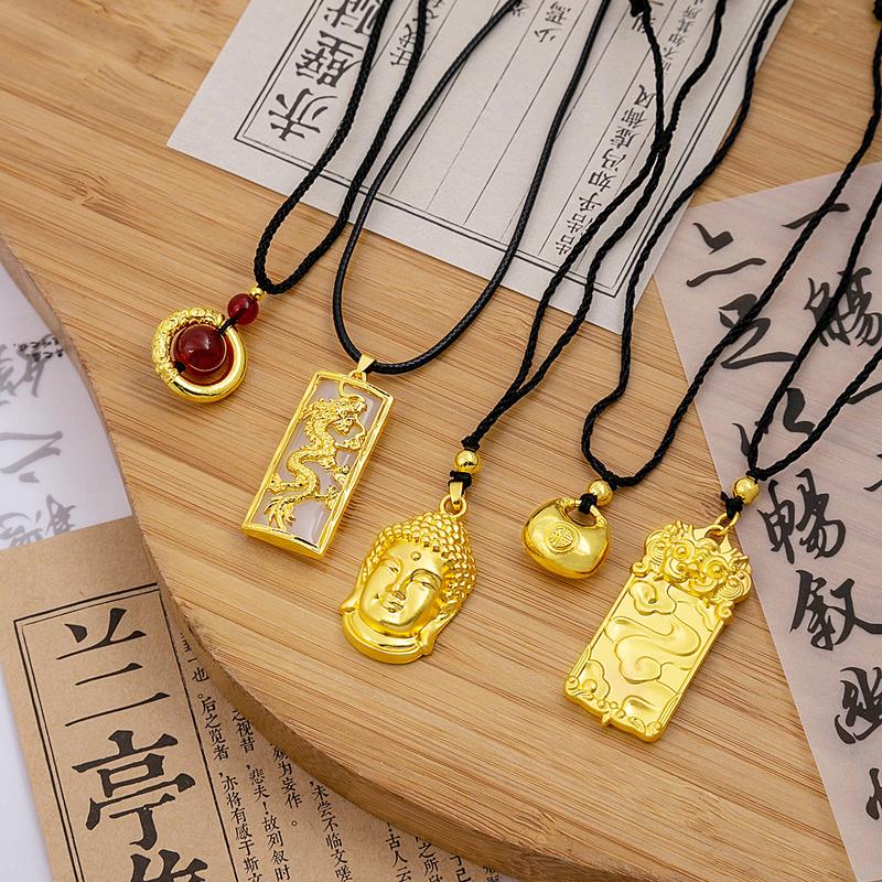 Product Introduction of Luxurious Chinese Style New Chinese Wedding Gold Fu Character Gourd Pendant Ethnic Style Premium Buddha Head Little Fat Fu Pendant Necklace 17