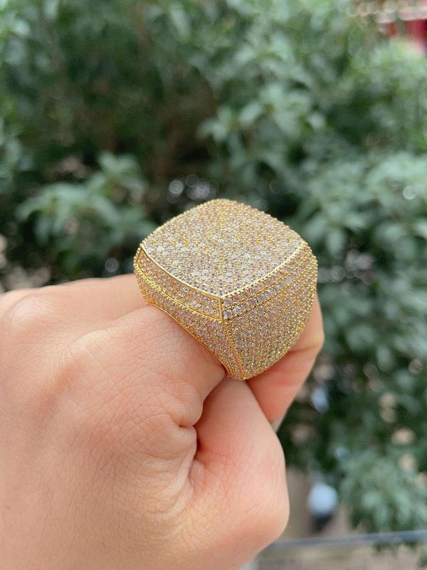 Luxurious Rhinestone Decorated Chunky Geometric Ring, Fashionable Punk Style Ring for Men, Striking All-match Fashion Accessories, Exquisite Jewelry for Birthday Gifts 3