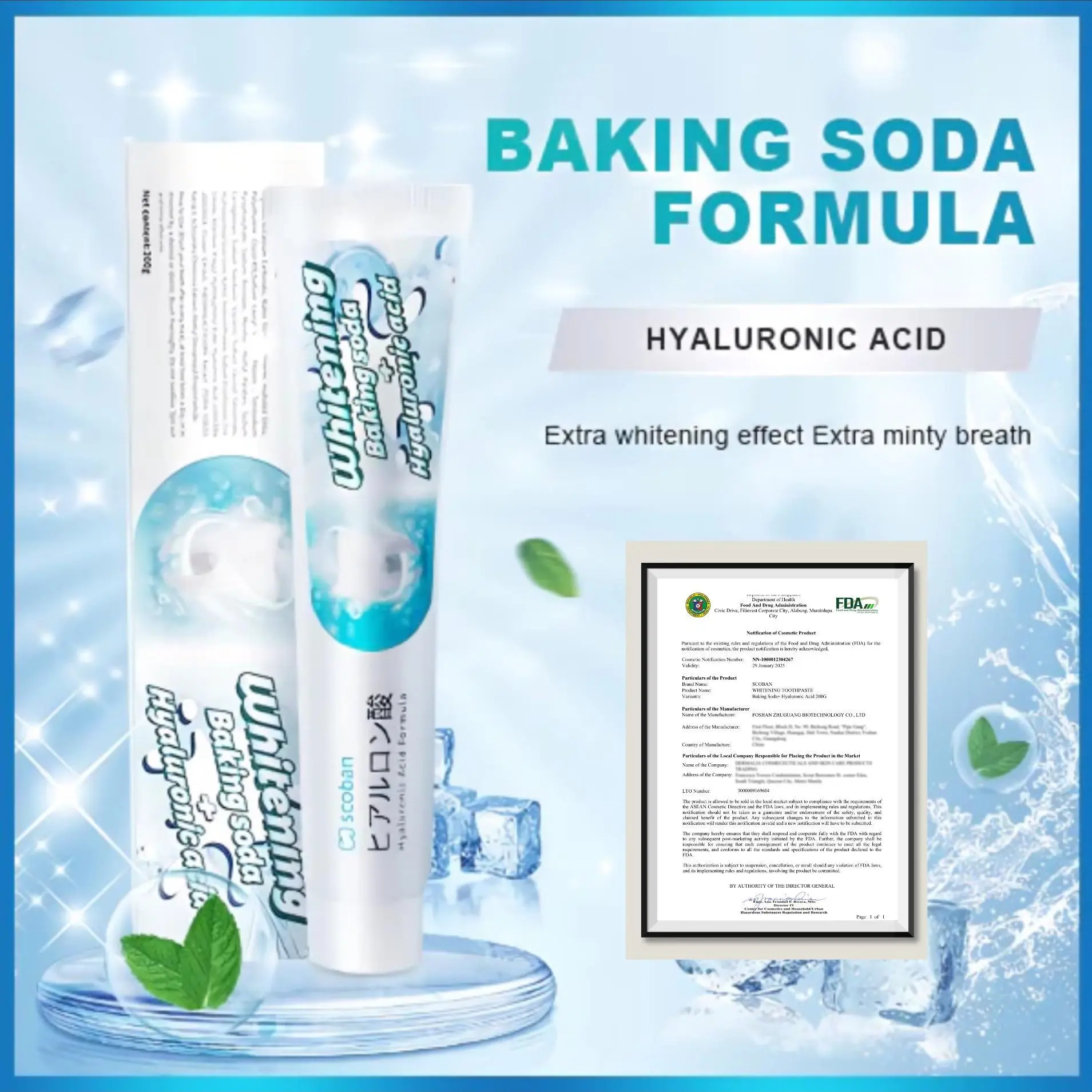 BUY 1 TAKE 1 ［FDA Approved］JAPAN teeth Whitening toothpaste Peppermint Food Graded Family baking soda Toothpaste
