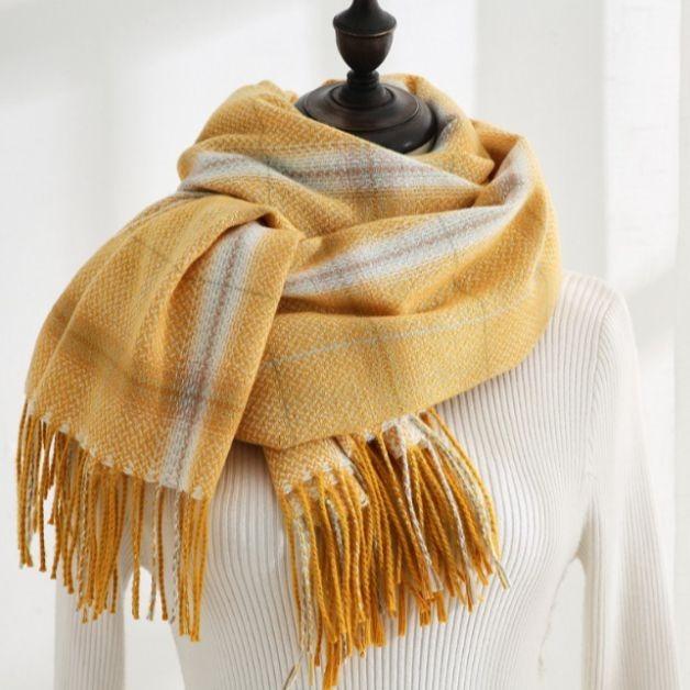 KAORU CASHMERE LONG SHAWL WOOL WINTER SCARF UNISEX SELENDANG PASHMINA - Kuning                                                                                                             . 0
