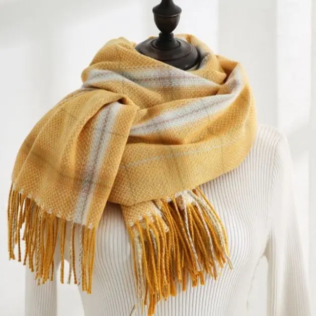 KAORU CASHMERE LONG SHAWL WOOL WINTER SCARF UNISEX SELENDANG PASHMINA - Kuning                                                                                                             . 0
