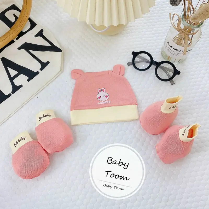 SET MŨ BAO TAY CHÂN thun mềm Tombaby đáng yêu, mềm,mịn, thoáng khí cho bé (CÓ COMBO) cho bé 0-3 tháng (dưới 5kg) 1
