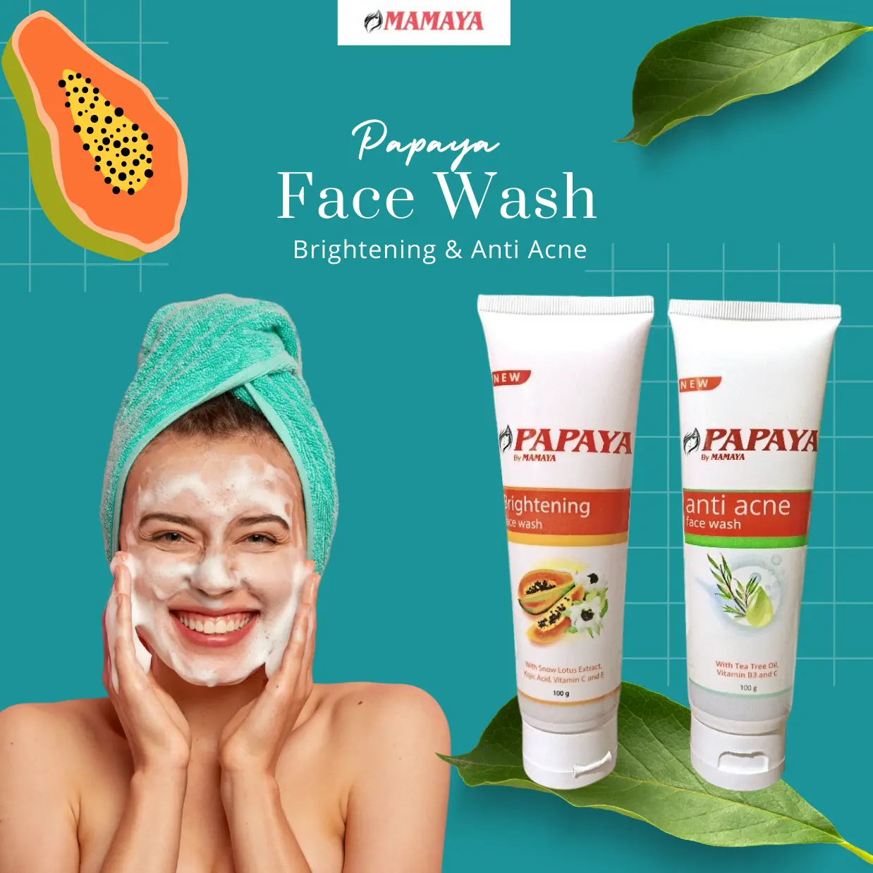 PAPAYA FACE WASH BY MAMAYA ANTI ACNE & BRIGHTENING | SABUN JERAWAT DAN PENCERAHAN DARI PEPAYA