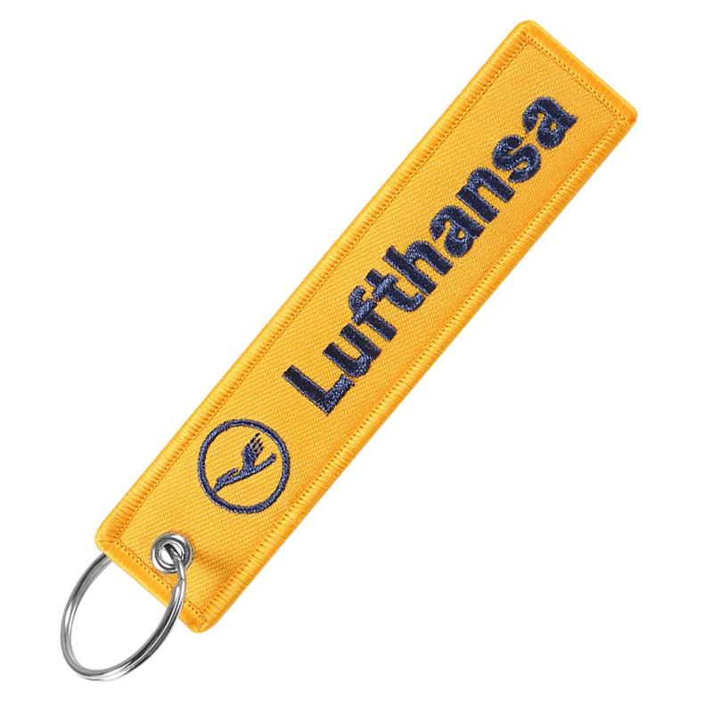 Product Introduction of 1Pc Yellow Lufthansa Keychains Trinket Embroidery Key Tag Label Keyring Flight Crew Pilot Key Chain Gift 14