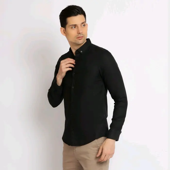 COD,TERMURAH TERLARIS KEMEJA POLOS PRIA SLIMFIT PANJANG WARNA HITAM baju formal Kancing  Kerah Katun 1