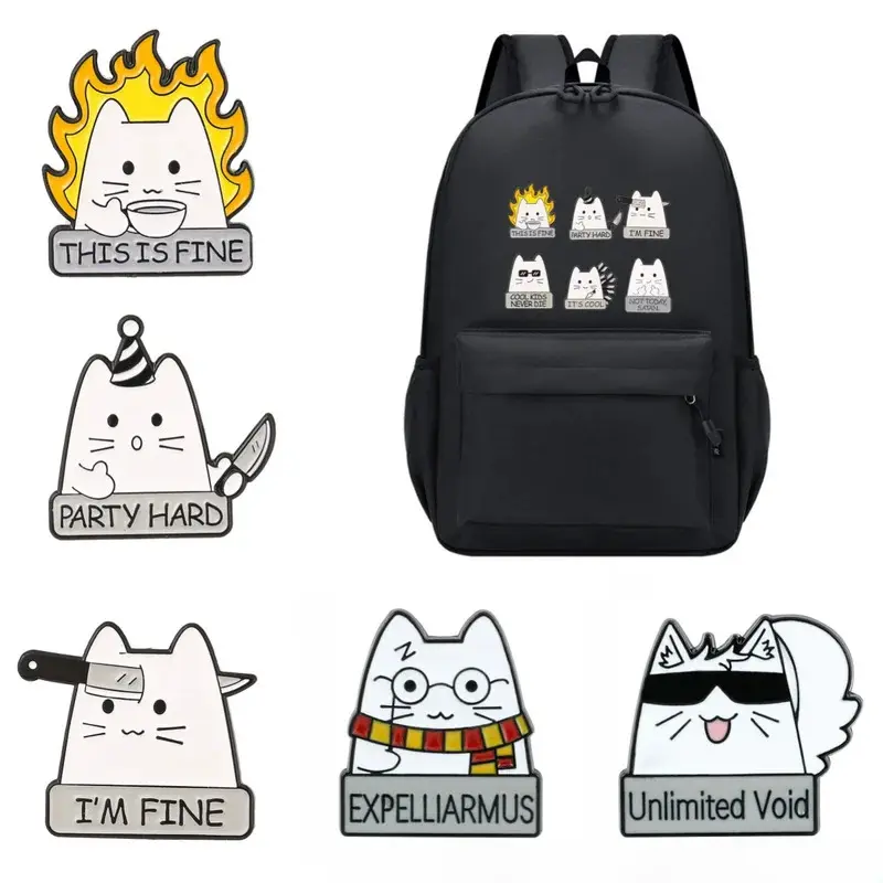 Cartoon Animal Cute and Fun White Cat Enamel Brooch Kitten COS Character Metal Badge Children Backpack Bag Lapel Pins Party Gift