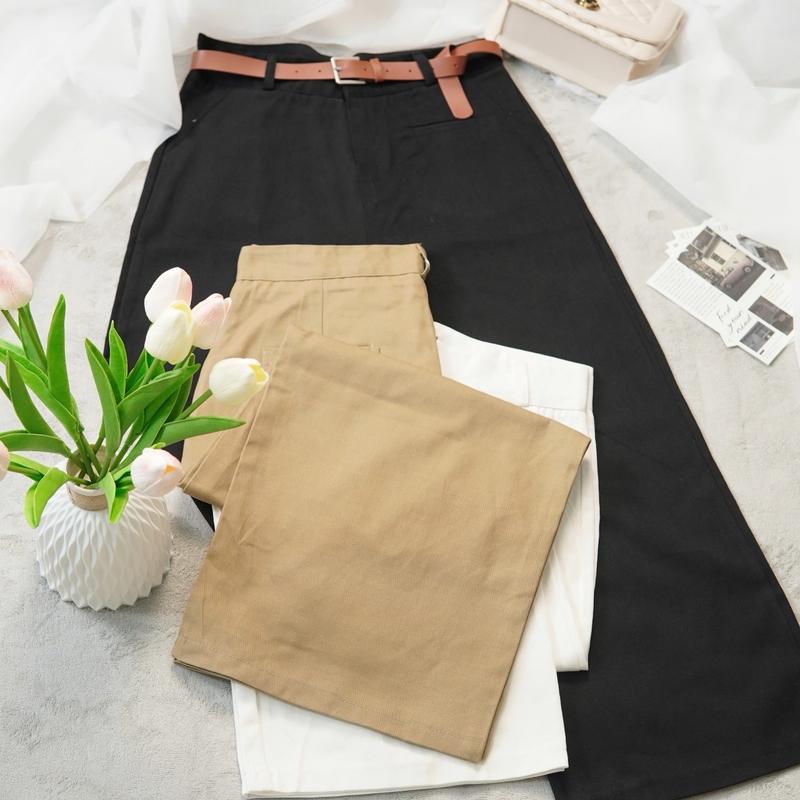Quần xuông kaki dáng lỡ phong cách Hàn quốc Nữ tặng kèm đai xinh