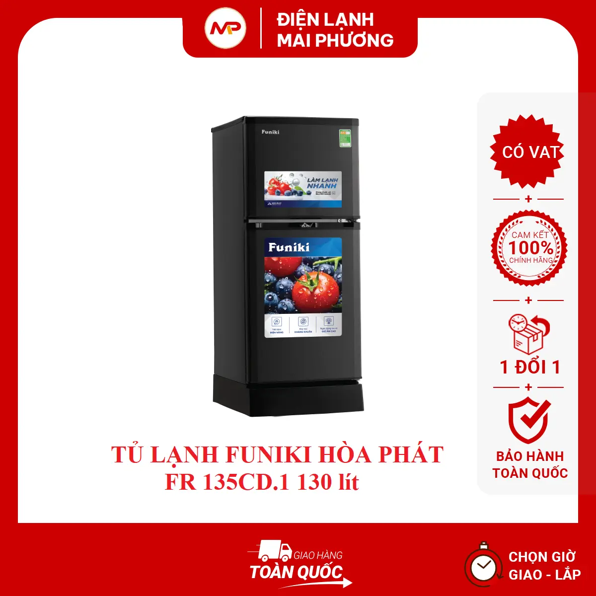 [SHIP HỎA TỐC HN] Tủ lạnh Funiki 130 LÍT 135CD.1 - Hàng chính hãng (Bảo hành 24 tháng toàn quốc)