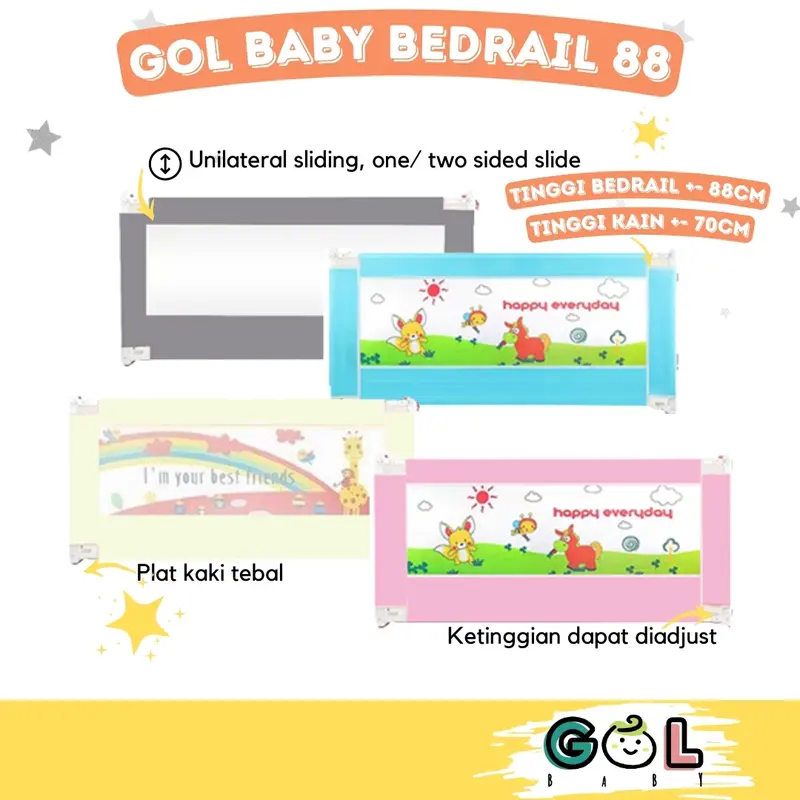 GOL Baby Bed Guard Baby Bedrail Bed Rail Pagar Pengaman Kasur Tempat Tidur Ranjang Bayi Balita Bedguard Pengaman Pagar Kasur Perlindungan Bayi Pembatas Tempat Tidur Tinggi 88 CM 0