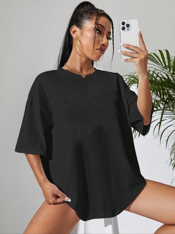 Women's Plain Round Neck Tee, Casual Minimalist Half Sleeve Crew Neck T-Shirt for Summer, Fashion Women's Top for Daily Wear 0
