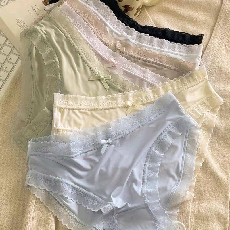 Set 10 quần lót nữ mix màu ( có tách lẻ 5) chất su lụa tàng hình, mềm mại thoáng mát viền ren tinh tế đính nơ dễ thương Women Cotton kimyen bikini 2