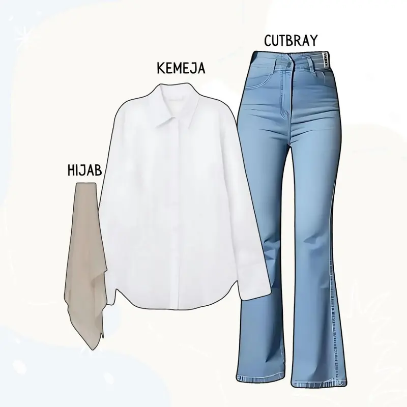 One Set 3in1 Kemeja Putih Celana Cutbray Hijab Bella Square | outfit hangout simpel KR28 1