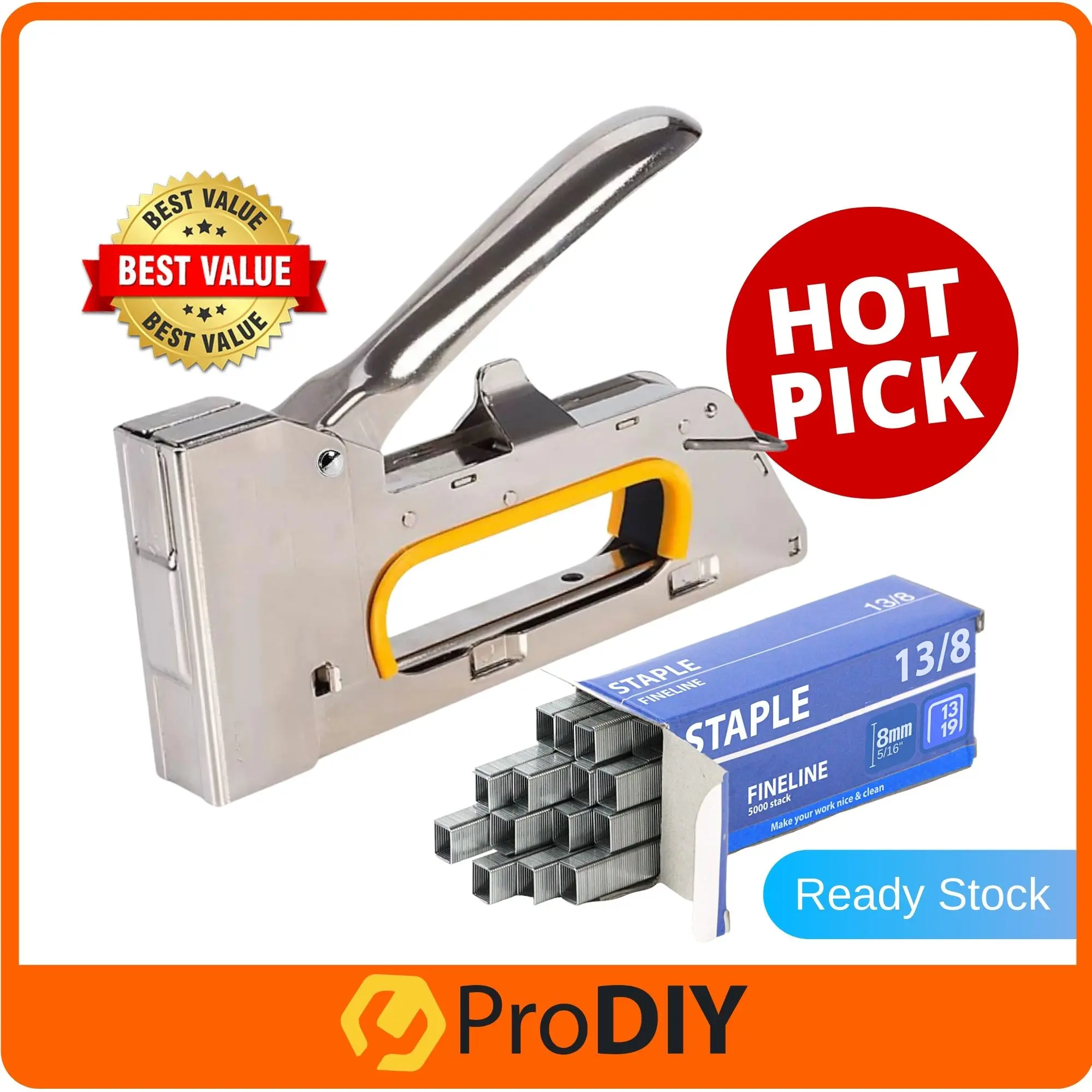 PRODIY / LADDERMAN Heavy Duty Tacker Staple Gun 4/6/8mm Stapler ( Silver ) 23 Office Stationery