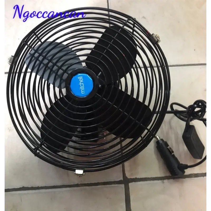 Quạt Kẹp Trên Xe Ô Tô Lồng Sắt Đen 12 và 24v Cánh sắt  - Đường Kính 22cm 2
