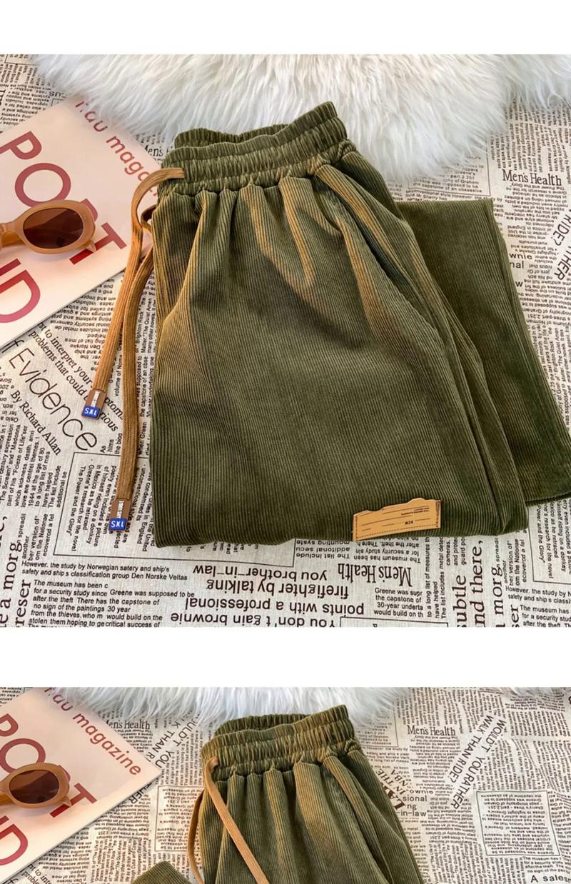 Product Introduction of Korean Version Of Corduroy Wide Leg Pants For Women High Waisted Casual Floor Mop Pants Straight Leg Sports Pants Vintage Casual Jogger Sporty Soft Full-Length Straight Trousers 18