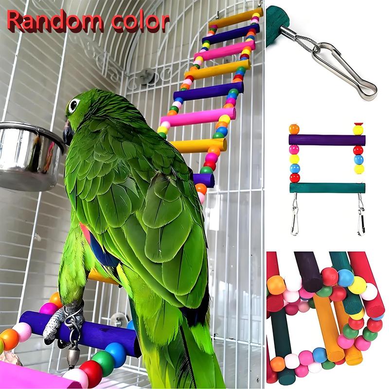 Product Introduction of Random Color Wooden Parrot Swing Toy Set, 6/12pcs Colorful Ladder & Swing & Bell & More Toy Set, Suitable for Small and Medium-sized Parrots, Pet Supplies 4
