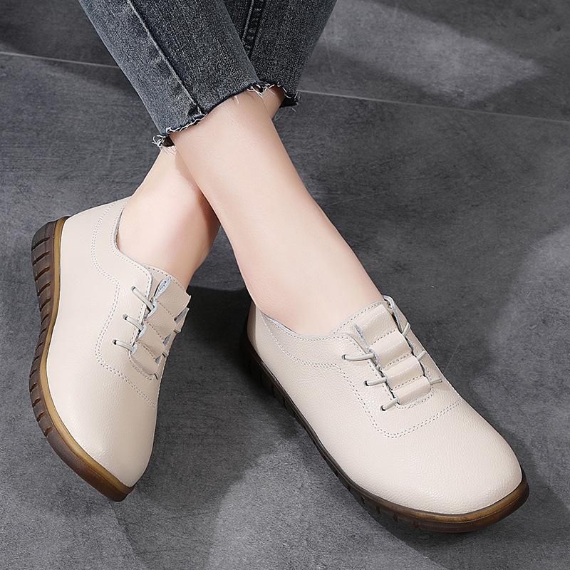 Spring New Large Size Women's Genuine Leather Shoes Casual Flat Shoes Women's Middle-Aged and Elderly Soft Bottom Mom Shoes Small Leather Shoes Wholesale 0