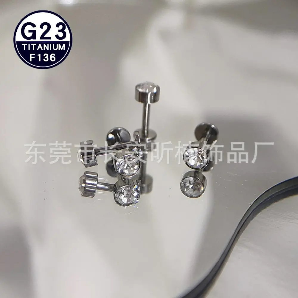 Đinh Tán Môi Ren Bên Trong, Hợp Kim Titan F136, Cốc Kim Cương Hình Trụ, Đinh Tán Xương Tai, Đồ Trang Sức Xỏ Lỗ Đinh Tán Tai Ren Bên Trong Titan G23
