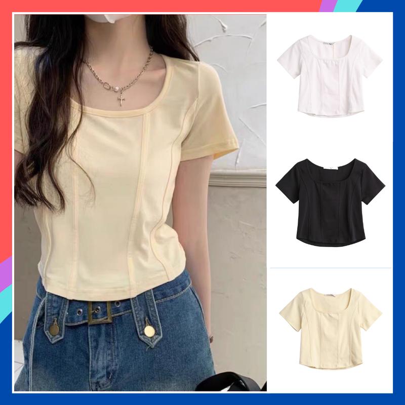 Áo croptop nữ cộc tay ôm body chất liệu cotton thoáng AT18 áo thun croptop bigsize cổ vuông phù hợp mặc nhà đi chơi đi du lịch