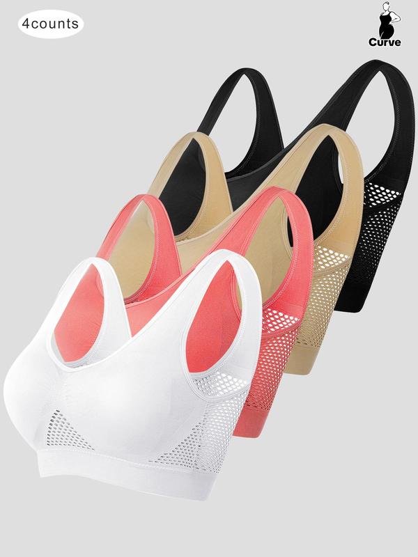 Plus Size Push Up Bra, Women's Breathable Comfortable Wireless Bra for All Seasons, Hollow Out Mesh Plus Size Bra for Women 4