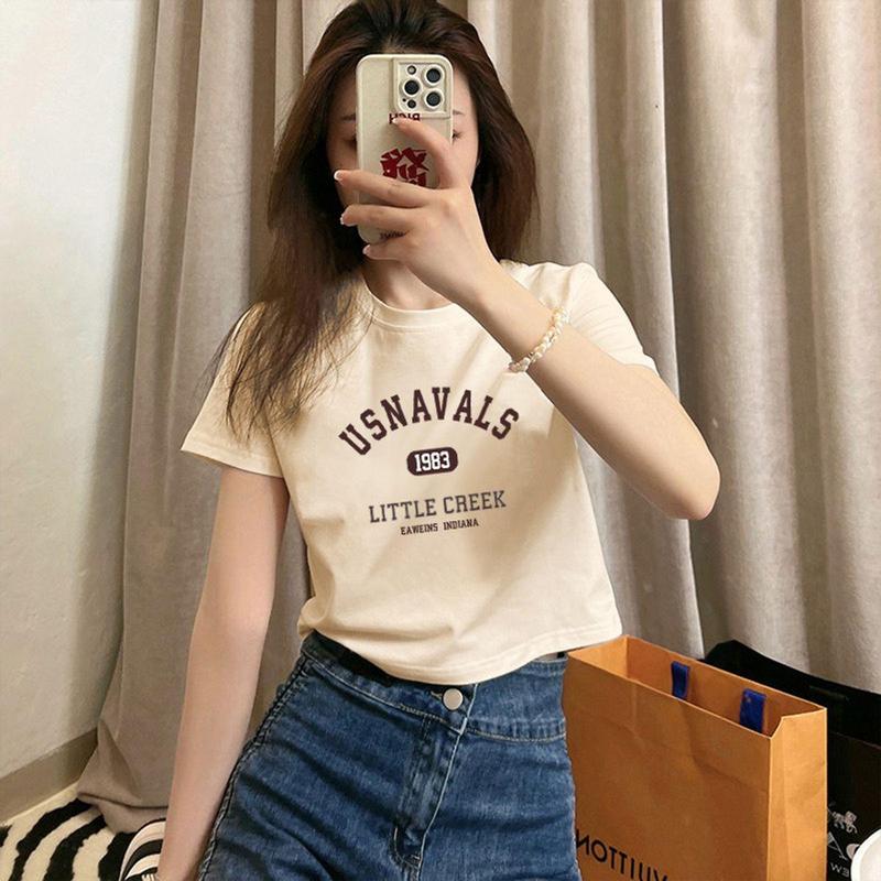 Áo  Croptop Thun Ngắn Tay  Cổ Tròn Nữ Cotton 1oo% Cao Cấp SWELEE 0067