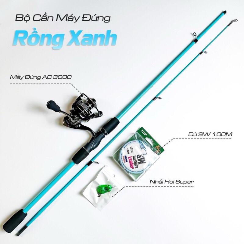 Bộ Combo Cần Câu Lure Rồng Xanh(Sasuke Xanh Ngọc) Máy Đứng Deukio AC 3000 Kèm Phụ Kiện-Combo Cần Câu Giá Rẻ 1m65 1m8 2m1 Đi Câu Bắt Cá Fishing Câu Cá