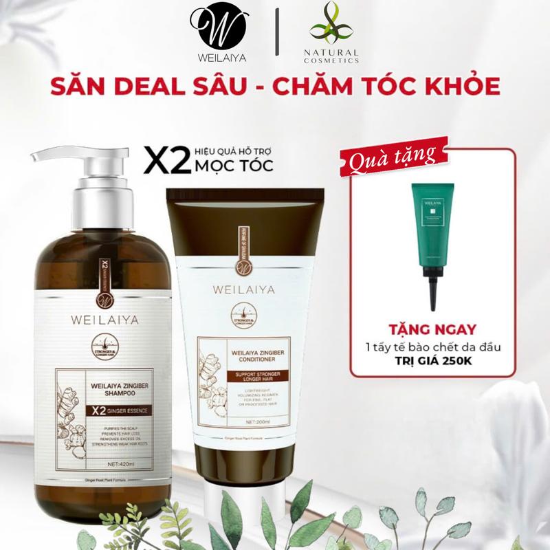 [Wei Luxury] Dầu gội và xả tóc thảo dược gừng gội 420ml + xả 200ml Detox hỗ trợ mọc tóc Dưỡng Tóc dầuxả