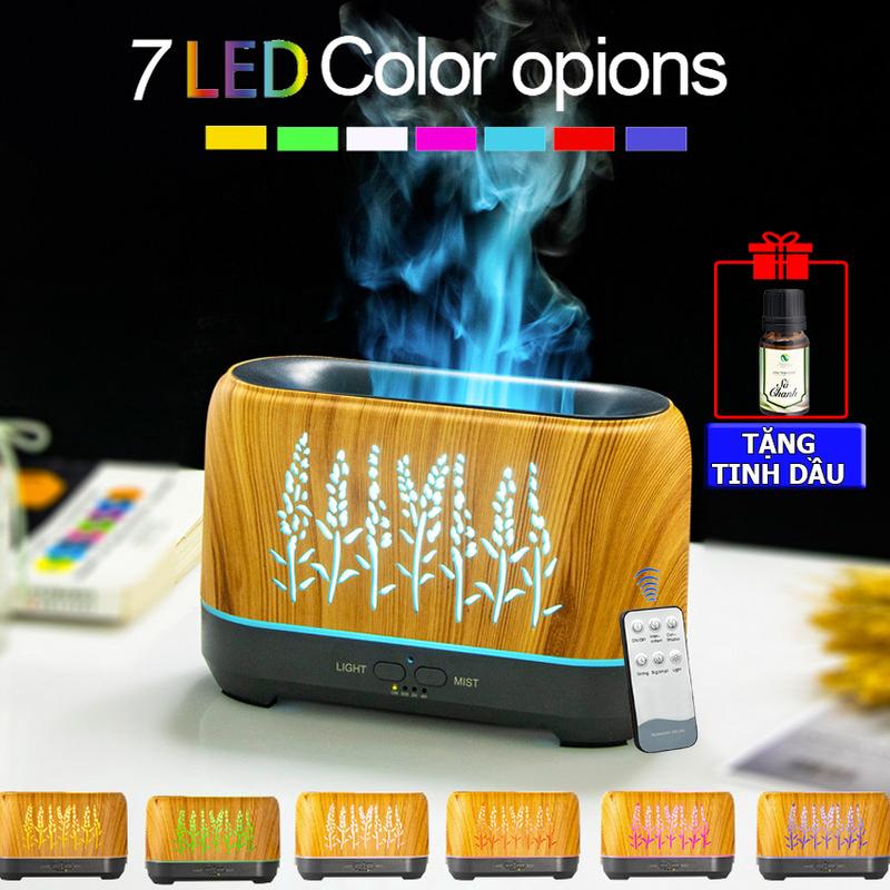 Máy Xông Tinh Dầu Ngọn Lửa Bông Lúa , Phun Tinh Dầu, Phun Sương Dung Tích 200ml, Đèn Led 7 Màu Tạo Độ Ẩm, Máy Khuếch Tán Tinh Dầu
