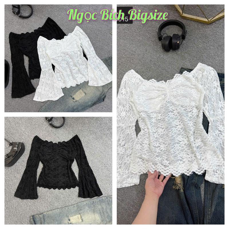 Ngọc Bích Bigsize Áo Kiểu Lưới Thun Ren Nhung Trễ Vai Tay Xòe Form To Và Dài Hai Màu Đen Và Trắng Mã Số 286 Nữ Women