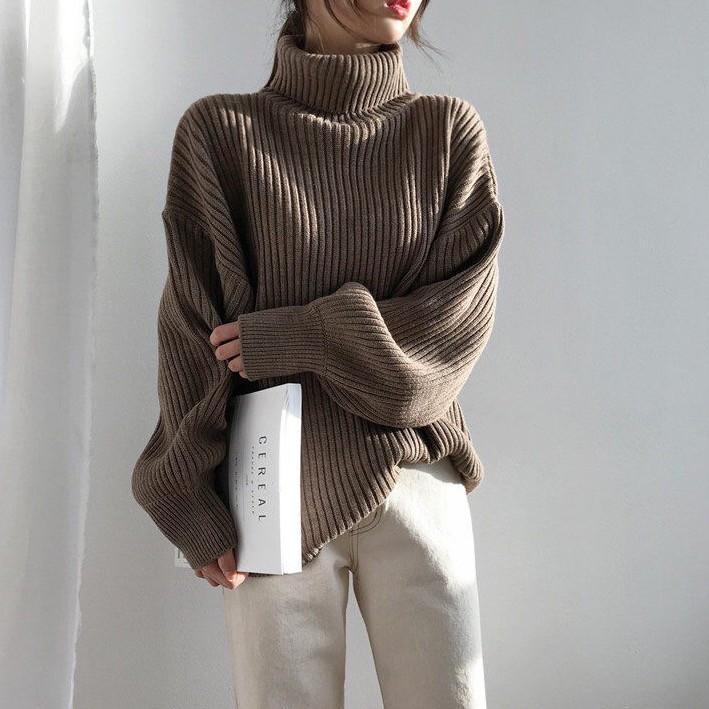 Hàng Sẵn_ Áo len Hàn quốc dáng dài cổ lọ phong cách dịu dàng nữ tính Hadu shop Women Top 2