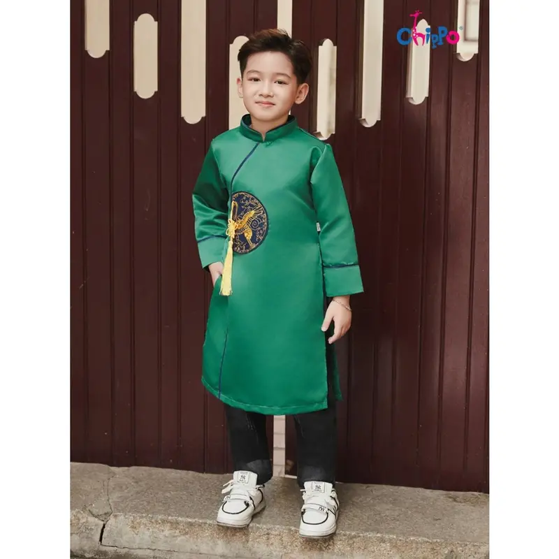 Áo dài tết dáng cách tân hình chim Hạc đón tết Chippo cho bé trai từ 3 đến 15 Tuổi(12-55Kg) AD hạc 2