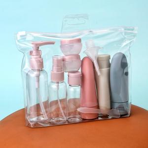 Set de viaje de botella recargable portátil, 11 piezas/set de artículos de tocador con botellas separadas para baño y lavado, botella de cosméticos para viaje, esenciales de viaje, frasco