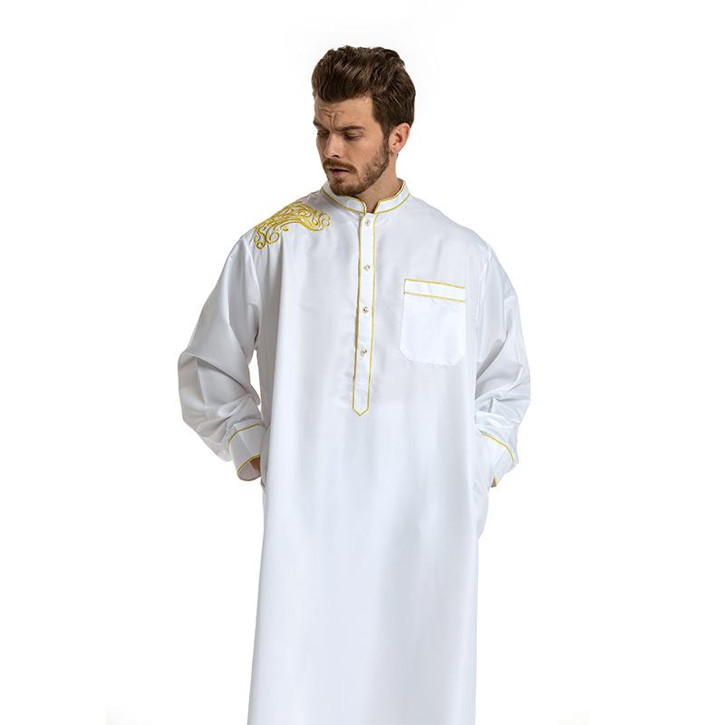 Product Introduction of European and American Hot Sale Middle East Muslim Ethnic Embroidery Long Sleeve Loose Stand Collar Robe Men 0006 24