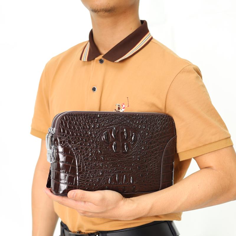 Clutch Cầm Tay Da Bò Dập Vân Cá Sấu Liinz Khóa Số - Túi kẹp nách nam