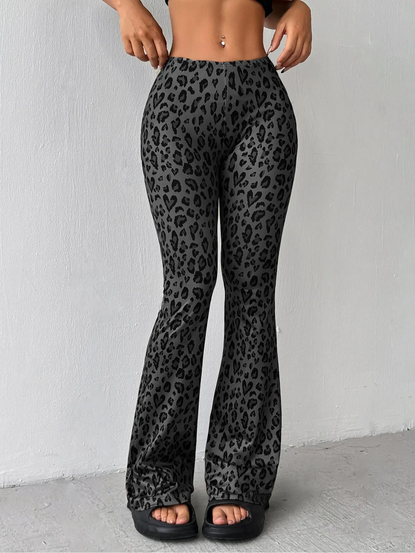 Women's Leopard Print Flare Leg Pants, Fashion Casual Comfy Elastic Waist Bell Bottom Trousers for Spring & Fall, Women's Bottoms for Daily Wear, Valentine's Day Gift for Girl Valentine's Day, Gift, Womenswear