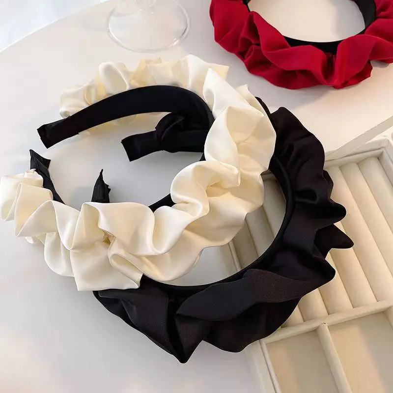 Băng Đô Satin, Phong Cách Thanh Lịch, Scrunchie Xếp Ly, Dành Cho Nữ, Phụ Kiện Tóc Rộng Vành, Họa Tiết Cổ Điển, Đồ Trang Sức Cao Cấp, Kẹp Tóc, Với Vẻ Ngoài Khoe Mặt Một Ít Hoa Thun