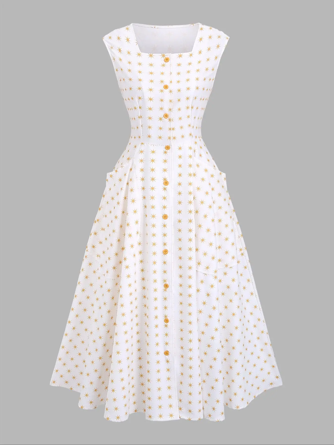 Women's All Over Star Print Dress, Casual Sleeveless Square Neck Dress for Summer, Women's Clothing for Daily Wear