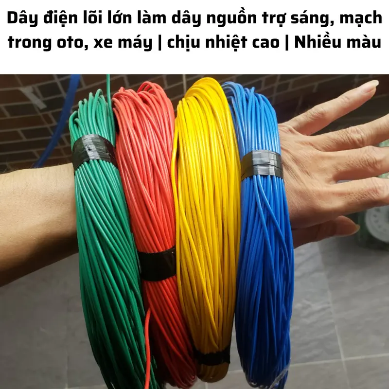 Dây điện lõi lớn làm dây nguồn trợ sáng, mạch trong oto, xe máy | chịu nhiệt cao | Nhiều màu 0