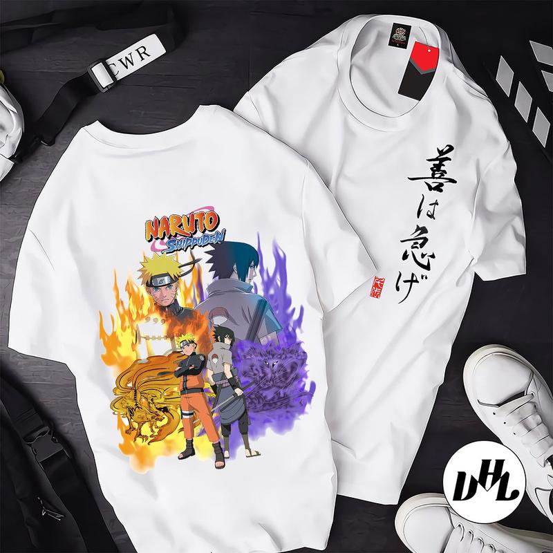 Áo thun trắng tay ngắn Naruto và Sasuke, áo phông Unisex Nam Nữ có Size áo từ 25-95kg