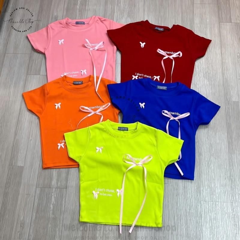 Product Introduction of Áo Croptop Borip Basic Ôm Body In Chữ "I Don't Chase" Đính Nơ Dài, MLS11, Women Thun Sen Sò Hoa Sen Trắng Kem Tre Cổ Tròn Dáng Ngắn 17