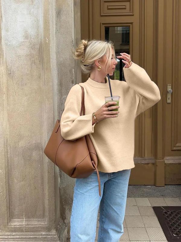 Women's Plain Drop Shoulder Sweater, Casual Long Sleeve Round Neck Jumper for Fall & Winter, Autumn Jumper, Sweaters for Women, Fashion Ladies' Knitwear for Daily Wear 3