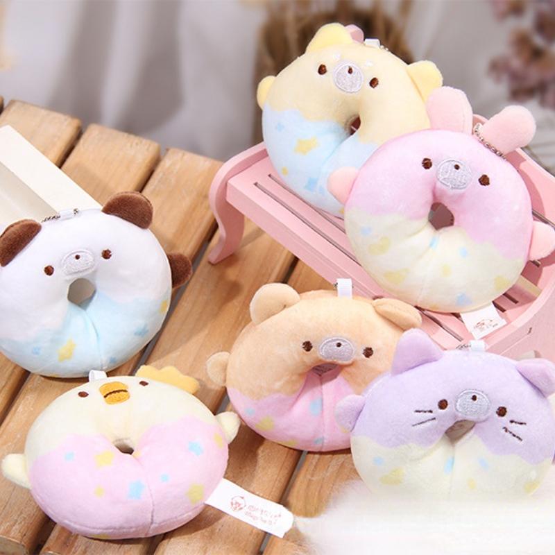 Product Introduction of 1pcs 10cm Animal Doughnuts Keychain Cute Doll Hanging Ornament Plush Toy Cotton Cartoon Doll Plush Key Pendant Keychains Girls 1