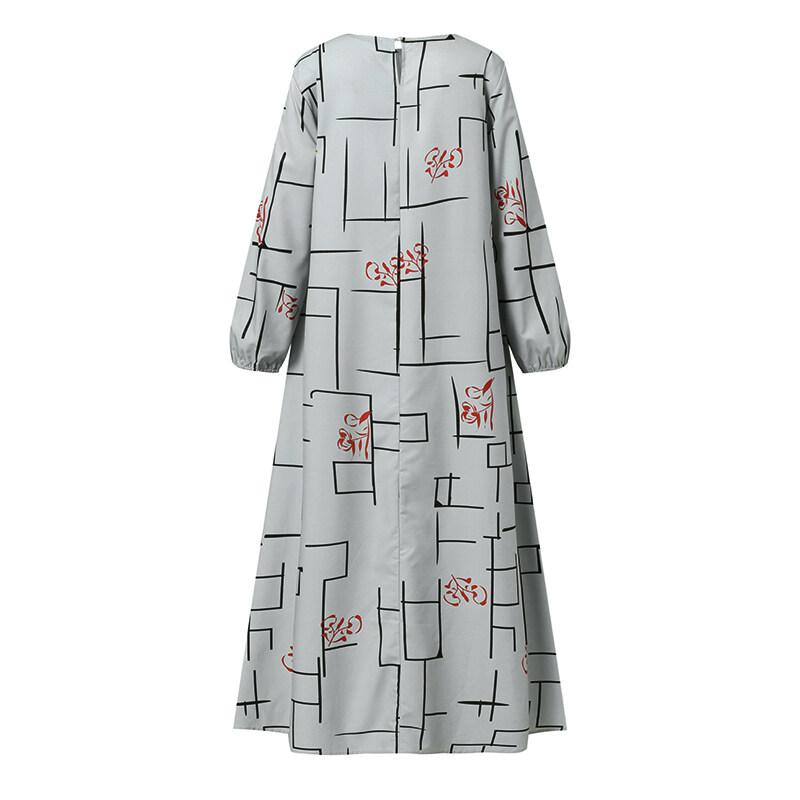 ZANZEA Women's Muslim Long Skirt, Muslim Long Sleeve, Elastic Cuffs, Round Neck, Printed, Loose, Promotional Price 6